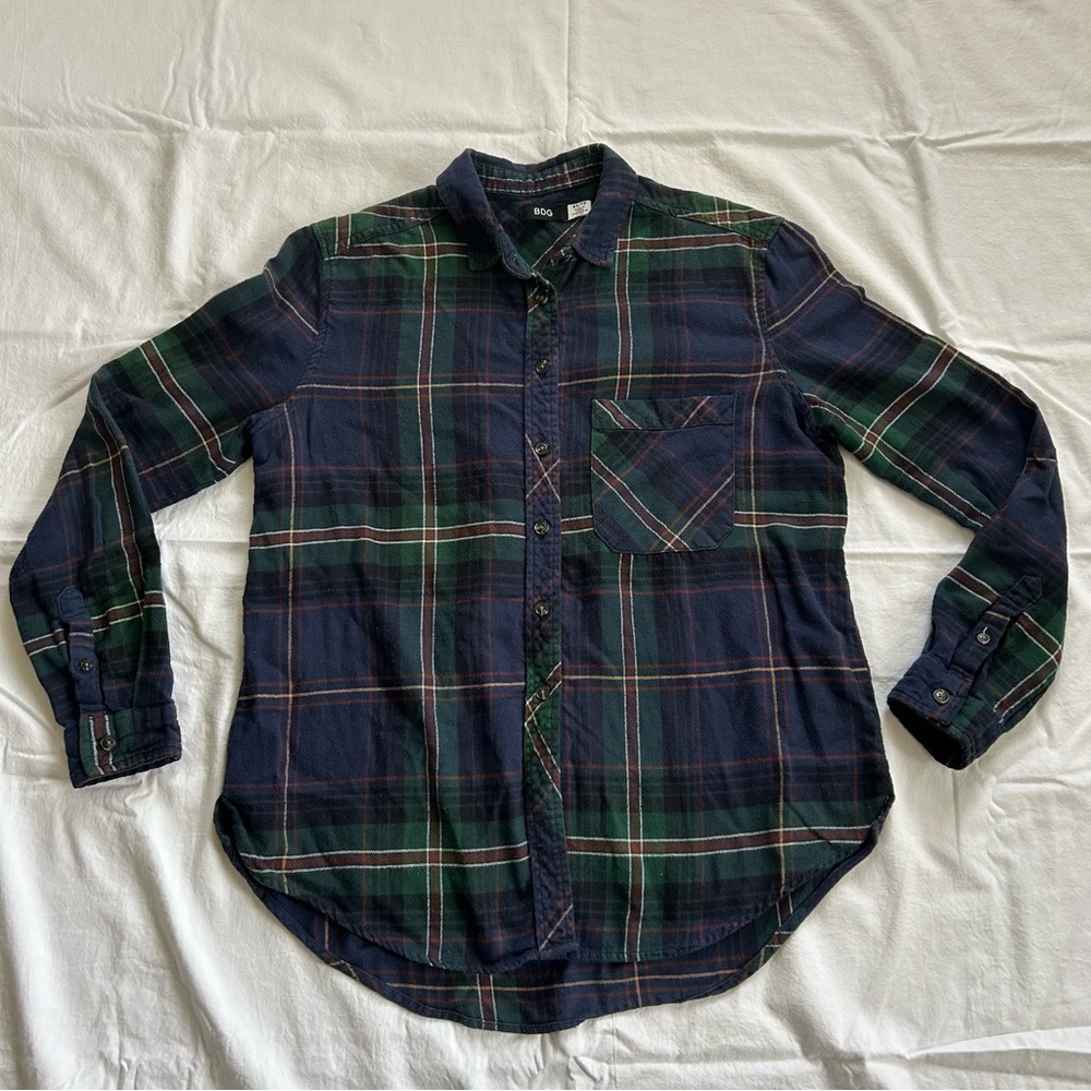 BDG Cotton Flannel Button-Up Shirt, Blue Size XS